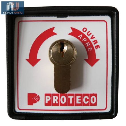 PROTECO Kulcsos kapcsoló, műanyag ház, kétállású, rugós (impulzusos), egy záró érintkező, a kulcs 